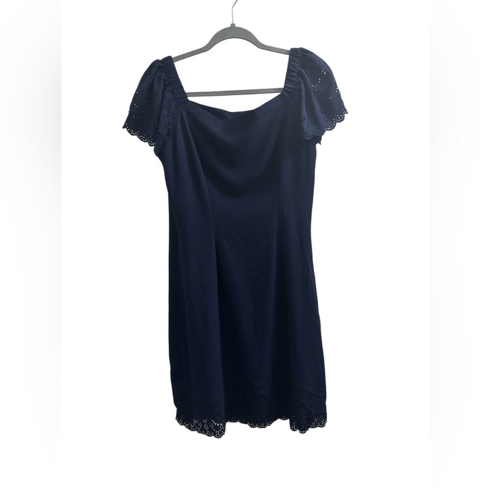ELLE off shoulder dress with eyelet sleeves and bottom Blue size Small